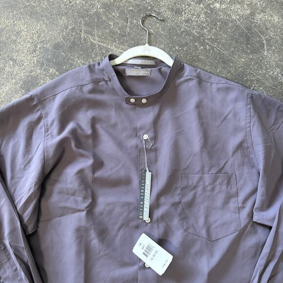 New Vintage Geoffrey Beene Grandad Shirt Mens 18 Gray Long Sleeve 90s Minimalist - Picture 2 of 8